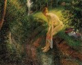 Bañista en el bosque 1895 Camille Pissarro Desnudo impresionista